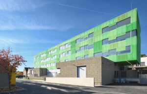 Facade of the school and nursery building in Wasserbillig, Luxembourg