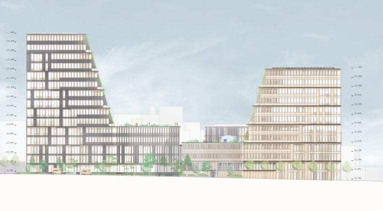 Coupe des immeubles de bureaux dans le quartier européen au Kirchberg