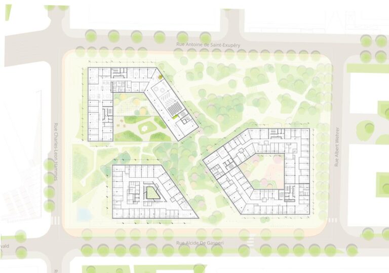 Plan of the office complex inserted in the European district in Kirchberg