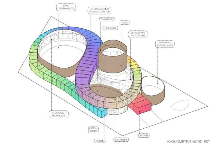Pavillon luxembourgeois pour l'exposition universelle 2025 à Osaka axonométrie nord-est