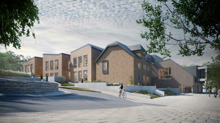 Schulcampus in Bettborn, Erstellung von Kuben für Klassenräume mit Holzfassade